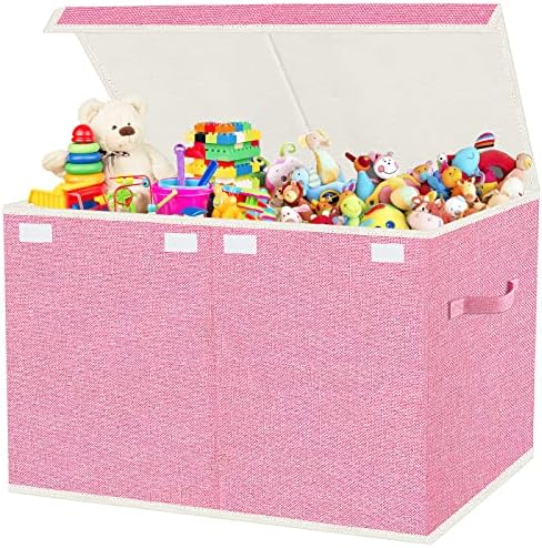 Large Toy Box Chest Storage with Lid - Collapsible Kids Toys Boxes Organizer Bins Baskets Container with Handles for Boys, Girls, Nursery, Playroom, Clothes, Blanket, Bedroom (PINK) by VERONLY