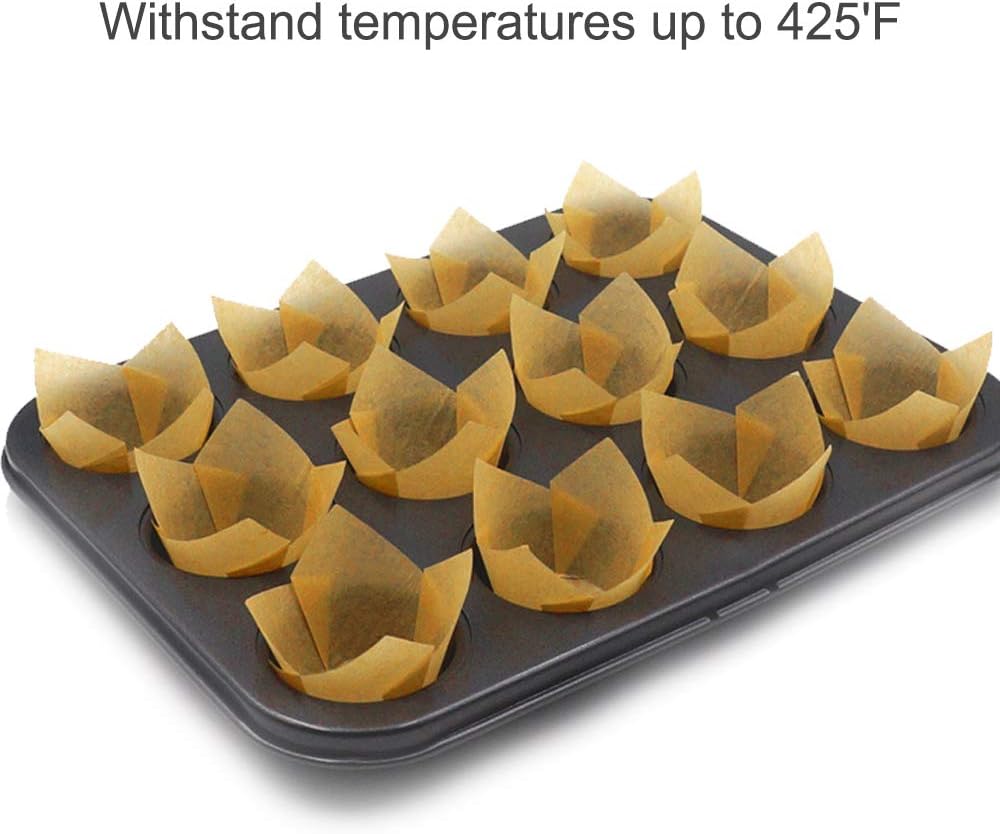 150pcs Tulip Cupcake Liners Natural Baking Cups Muffin Paper Liner Grease-Proof Wrappers for Wedding, Birthday Party, Standard Size, Natural Color