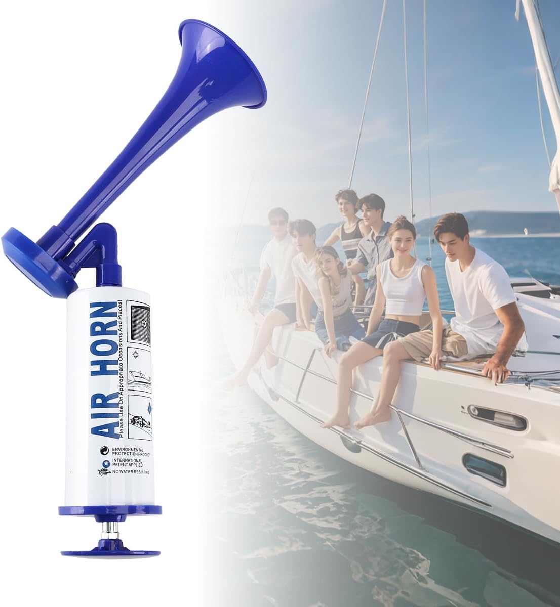 Pump Air Horn for Safety Airhorns Horn Loud Hand-held Air Horn for Boat Aluminum+ABS Loud Noise Makers for Sporting Events Graduation Parties Aggressive Animals etc. (Handheld Air horn blue)