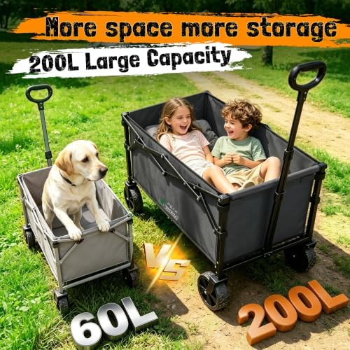 220 lbs Foldable Wagon Cart with Wheels, Heavy Duty Collapsible Utility Wagon, Lightweight Portable Cart for Grocery Shopping, Garden, Camping and Sports - Image 3
