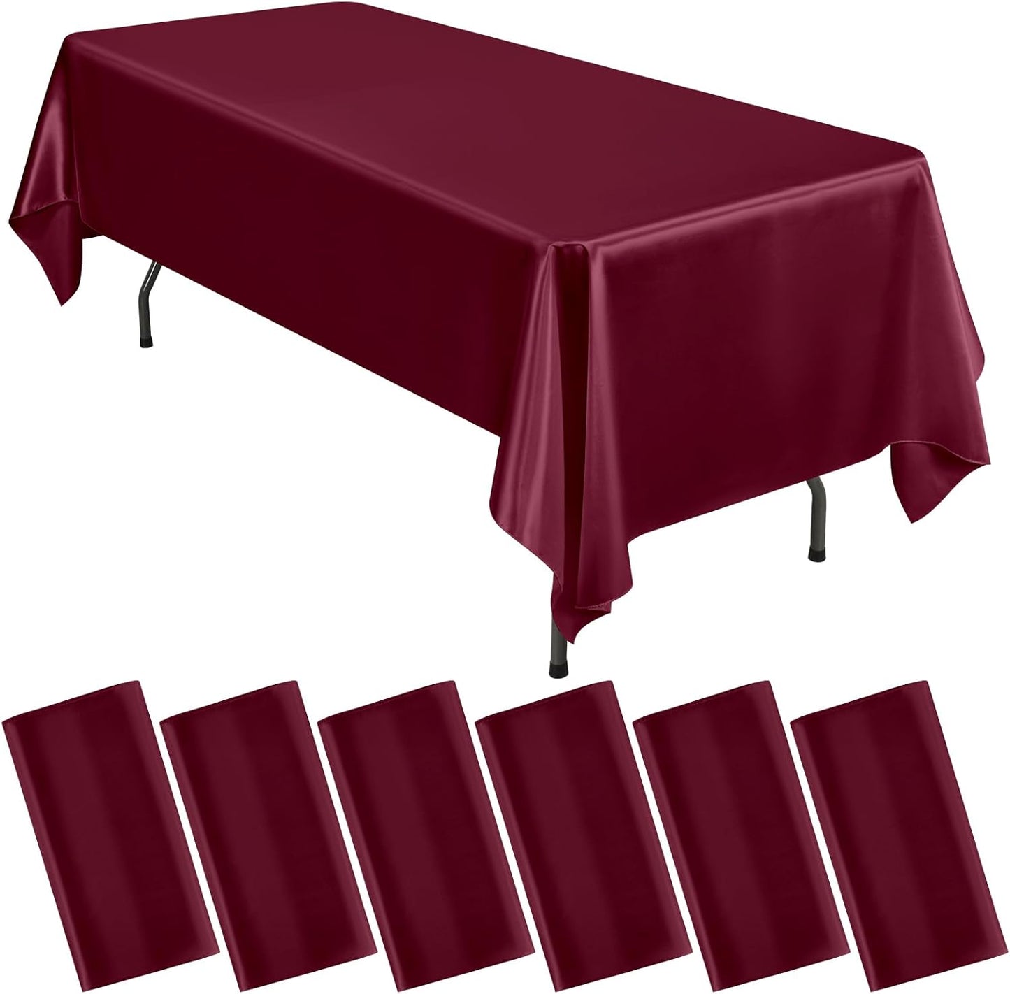 6 Packs Satin Tablecloth 57 x 108 Inch Burgundy Rectangular Table Cloth Silk Tablecloth Smooth Fabric Overlay Satin Table Cover Decoration for Wedding Party Banquet Events