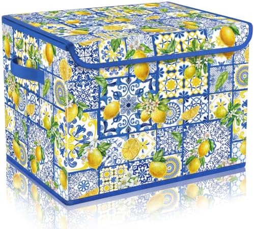 Briwooody Capri Lemon Storage Bin with Lid and Carrying Handle Lemon Basket by Briwooody