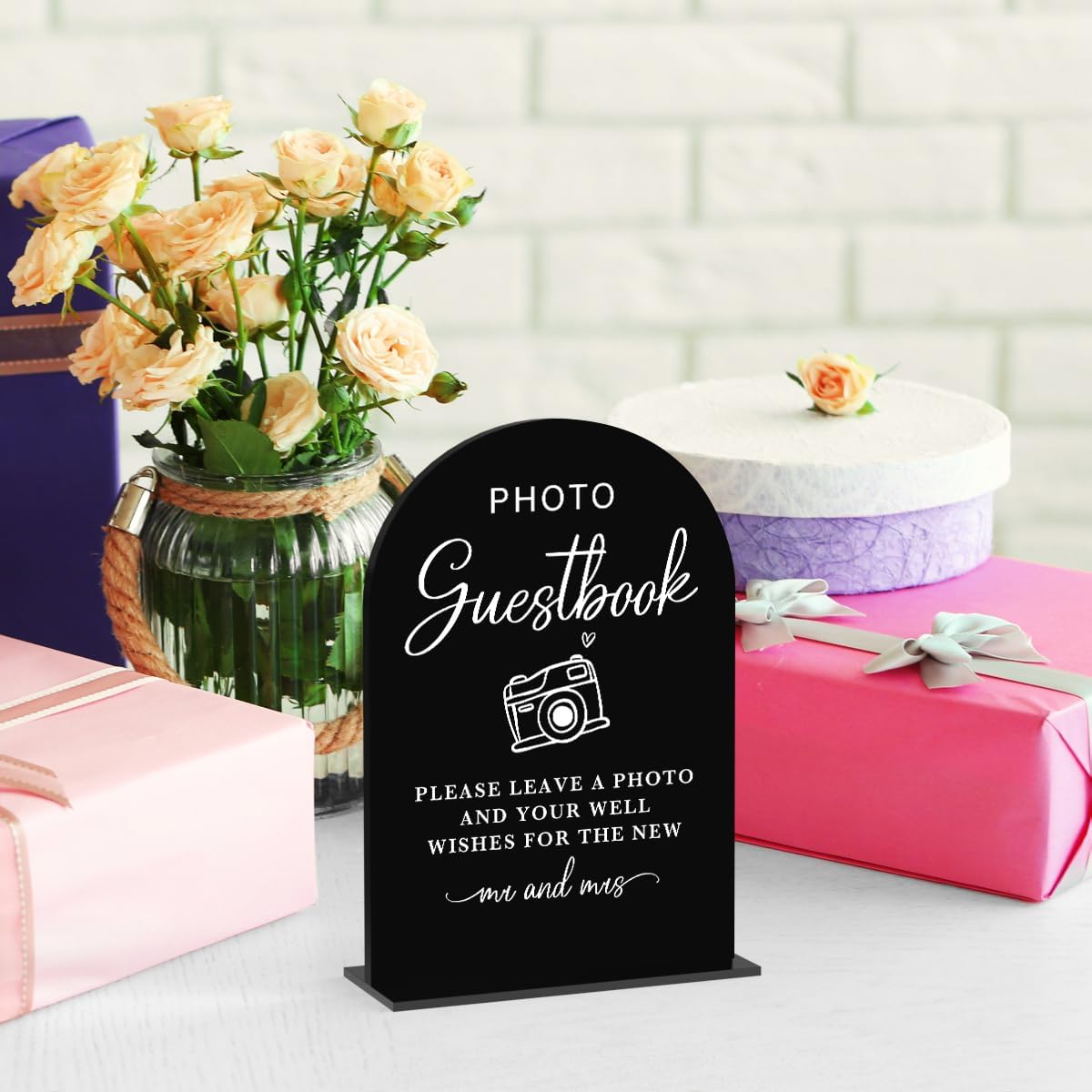 Acrylic Wedding Sign Photo Guestbook Sign for Wedding Wedding Signs for Ceremony Modern Calligraphy Arch Acrylic Table Top Sign for Wedding Reception and Event Party Table(black）