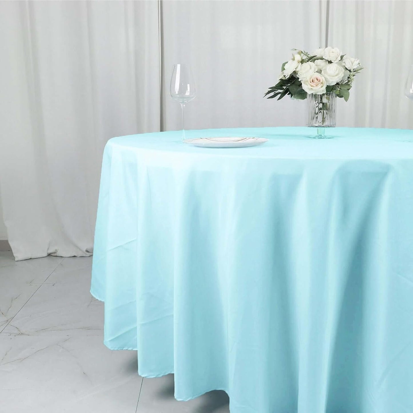 Efavormart Round Tablecloth, 108 Inch Stain & Wrinkle Resistant Washable Table Cloth, Decorative Polyester Fabric Table Cover for Banquet, Wedding, Dining- Blue