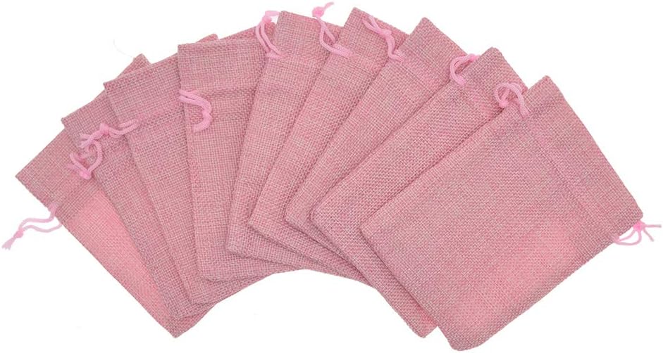 20Pcs Burlap Bags with Drawstring, Burlap Gift Bag Linen Jewelry Pouches for Christmas Wedding Favor, Party, DIY Crafts (Pink, 5.9 x 7.5 Inch)
