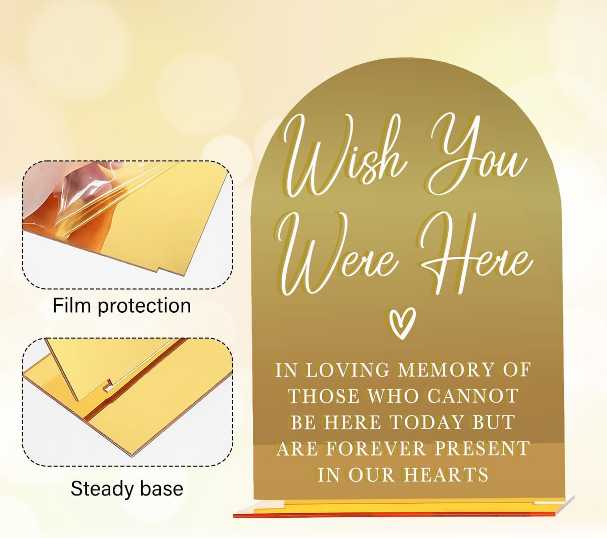 Acrylic Wedding Sign, Bridal Shower Decorations, Wish You Were Here Sign for Ceremony, Modern Font Table Signs, Gold Mirror Arched Acrylic Tabletop Signs for Wedding Reception and Event Party