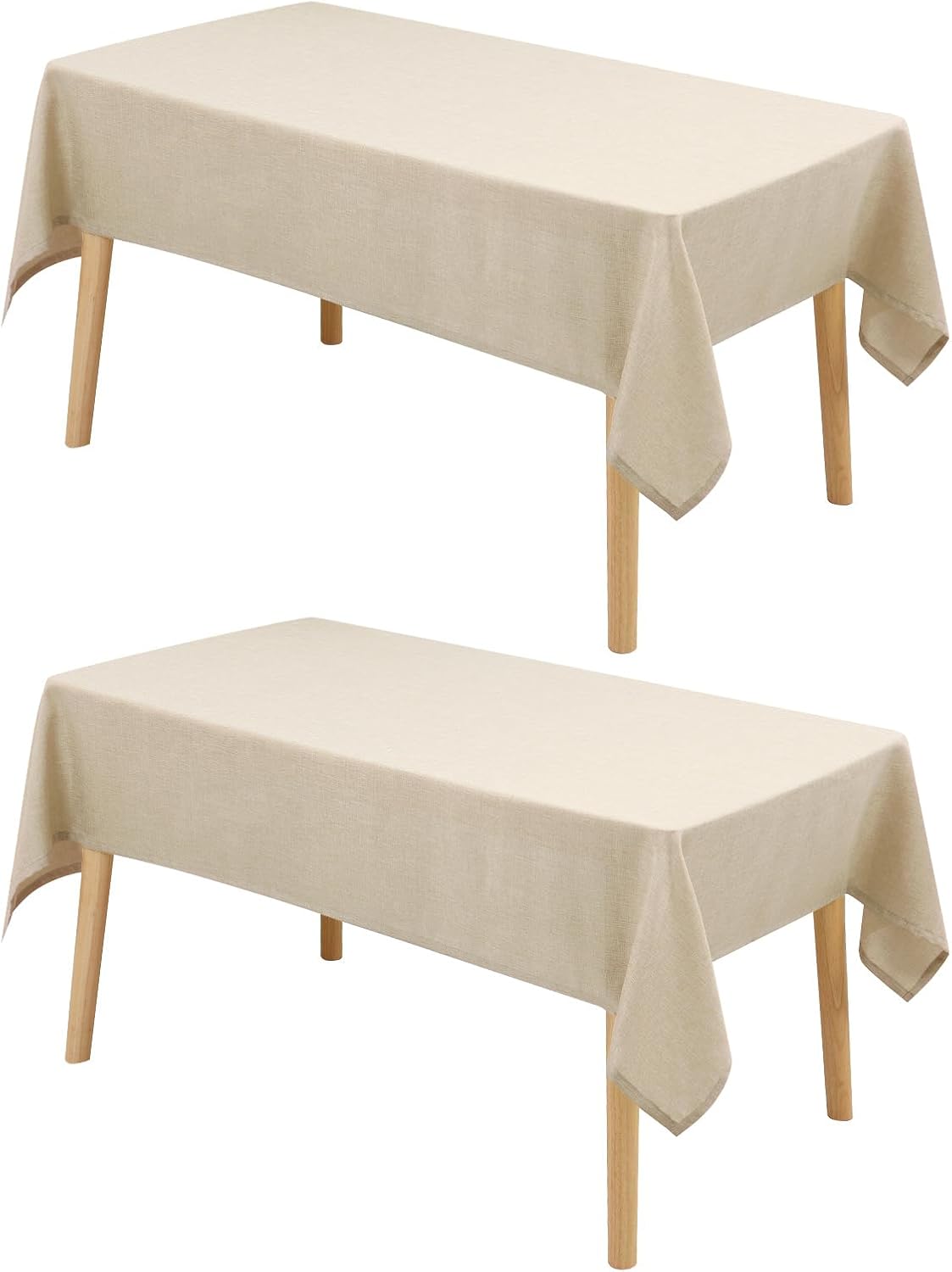 Hiasan 2 Pack Faux Linen Rectangle Tablecloth - Wrinkle and Stain Resistant Washable Table Cloth for Kitchen Dining Room Holiday Table Cover for Party Dinner, Beige, 60 x 84 Inch