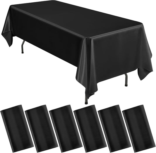 6 Packs Satin Tablecloth 57 x 108 Inch Black Rectangular Table Cloth Silk Tablecloth Smooth Fabric Overlay Satin Table Cover Decoration for Wedding Party Banquet Events