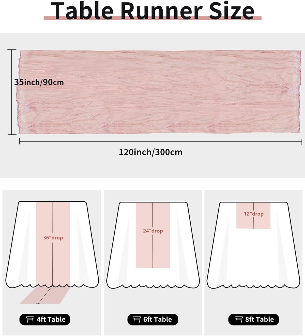 Pink Cheesecloth Table Runner 120 Inch, Dusty Pink Boho Rustic Gauze 10 FT, Summer Cheese Cloth Runner for Wedding, Baby Shower, Party, Farmhouse Centerpiece Home Decorations