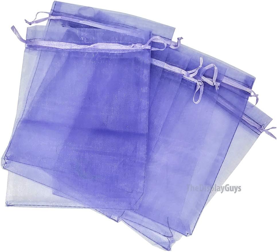 TheDisplayGuys 48-Pack 3x4 Lavender Sheer Organza Gift Bags with Drawstring, Goodie Bags for Jewelry, Candy Bags, Treat Bags, Wedding Favors Small Mesh Bags