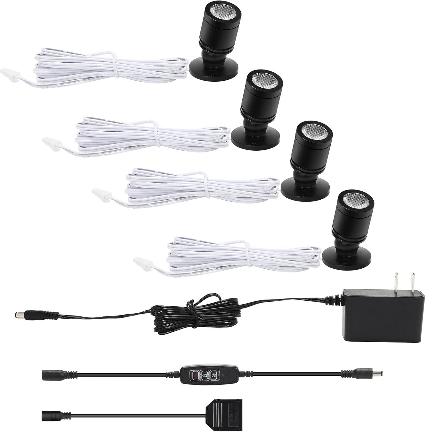 Taysing LED Spot Light Indoor Little Mini Spotlight Accent Lights for Display, Paintings, Pictures, Plants, Jewelry, Shelves, Cabinets, Posters, Showcase(Cold White 4 Pack Dimming&Timing)