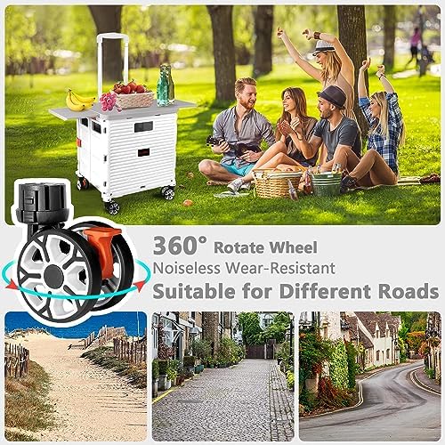 Foldable Utility Cart Collapsible Portable Crate Rolling Carts with Wheels Tote Basket with Magnetic Lid Telescopic Cover Wear-Resistant 360°Rotate Wheel Noiseless for Shopping Storage Office Use - Image 4