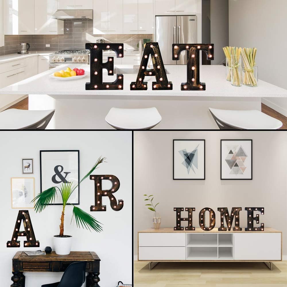OYCBUZO Golden Black Led Marquee Letter - Industrial, Vintage Style Light Up Alphabet Letter Sign for Cafe Wedding Birthday Party Christmas Lamp Home Bar Initials Decor - I