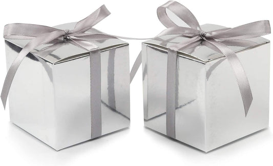 COTOPHER 25pcs Wedding Favor Boxes, Paper Gift Boxes 3x3x3 Inches Small Gift Boxes with Ribbons Small Boxes for Gifts, Crafting, Cupcake, Candy, Bridesmaid Proposal Boxes
