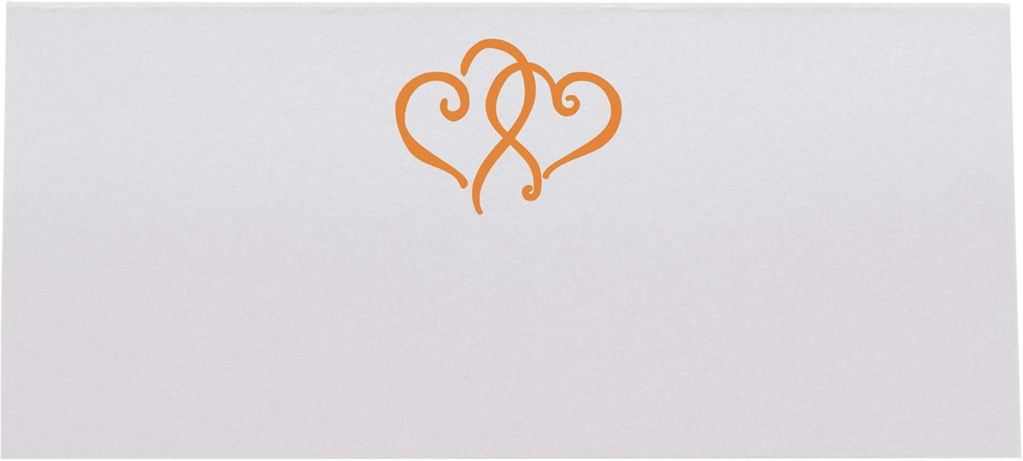 Linked Hearts Place Cards, Orange (Choose Color), Set of 25, Pre-cut and Scored - Wedding, Party, Dinner, and Special Events - Made in the USA