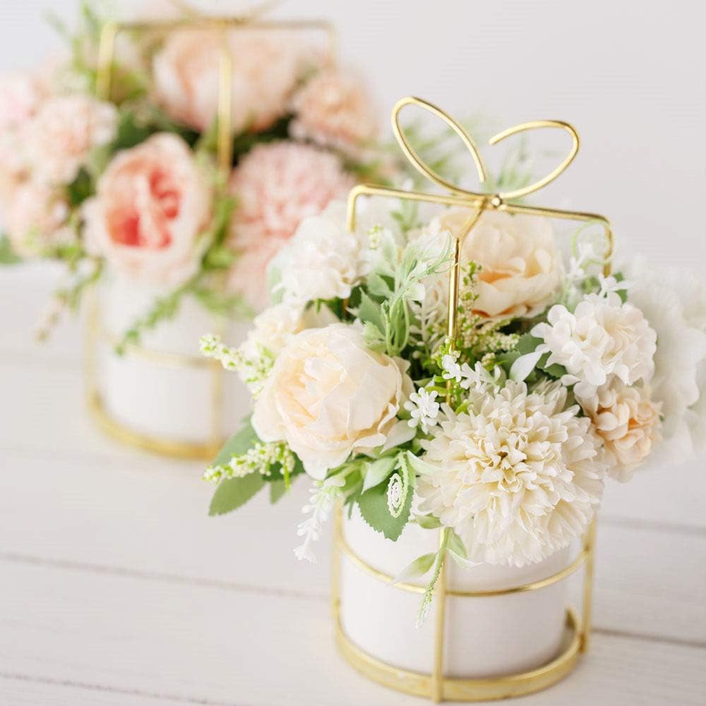 KIRIFLY Fake Artificial Flowers in Vase Faux Peony Silk Hydrangea Flower Centerpieces Décor for Wedding Table Decoration(White in Gold)