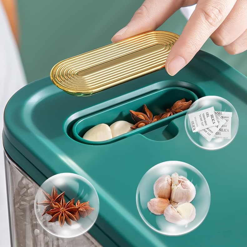 Sooyee Clear Rice Dispenser with Measuring Cylinder, Clear and Green - Image 4