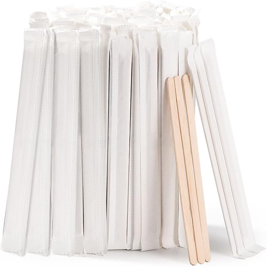 200pcs Individually Wrapped Coffee Stirrers Wood - 7" Coffee Stir Sticks, Round End Disposable coffee stirrer, For Coffee, Cocktail and Hot Drinks