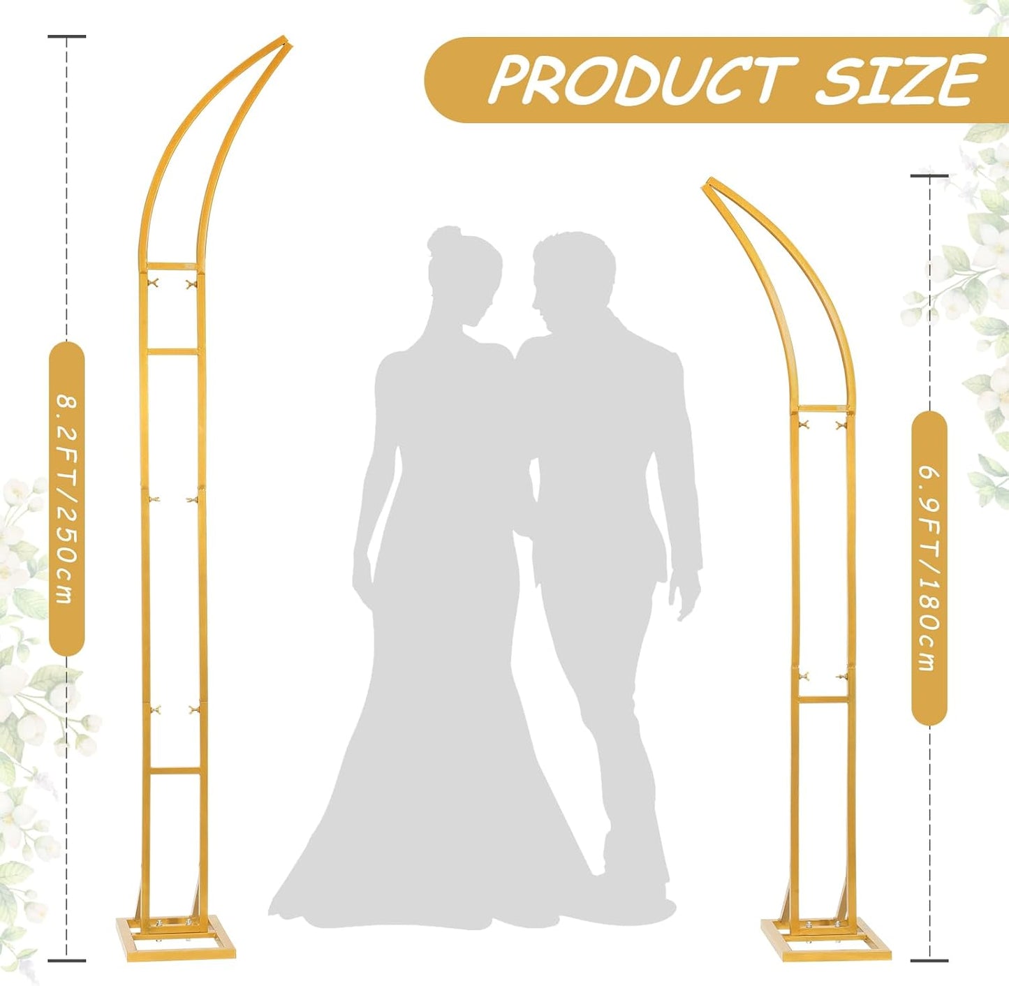 Wedding Arch Stand - 2pcs Large 8.2&6.9Ft Balloon floral Arch Stand Half Arch Flower Frame Photography Backdrop stand, Metal Heavy Firm Base for Bridal &Ceremony Baby Shower Birthday Party Decor,White