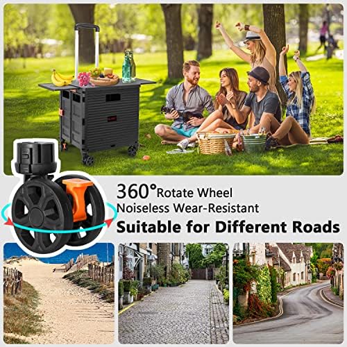 Foldable Utility Cart Collapsible Portable Crate Rolling Carts with Wheels Tote Basket with Magnetic Lid Telescopic Cover Wear-Resistant 360°Rotate Wheel Noiseless for Shopping Storage Office Use - Image 6