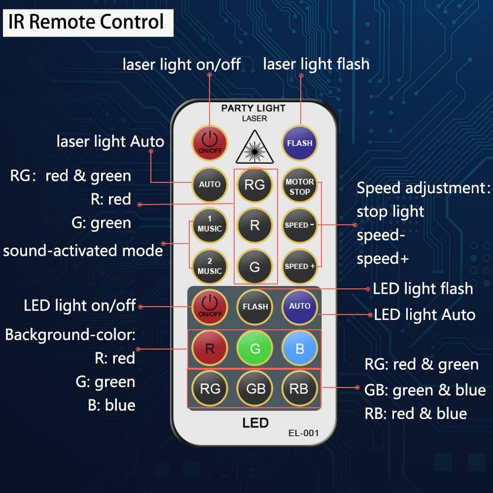 Mini Party Lights Dj Disco Strobe Stage Lights Sound Activated Laser Llights Projector with Remote Control for Parties Bar Birthday Wedding Holiday Event Live Show Xmas Decorations