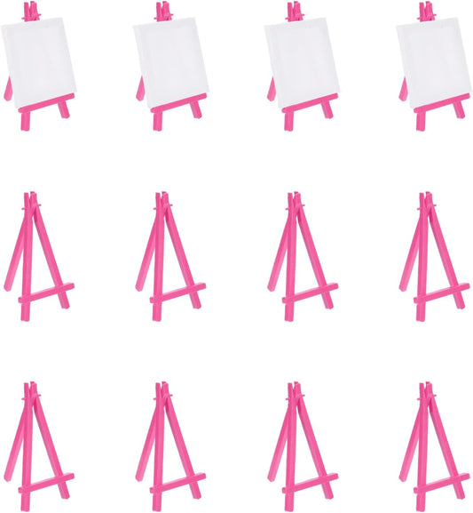 MECCANIXITY Mini Plastic Display Easels, 6.3"x3.4"A-Frame Plastic Painting Tabletop Easels Holder Stand for Photos Cards Artists Beginners Displaying Small Canvases Art(Pack of 12, Rose Red)