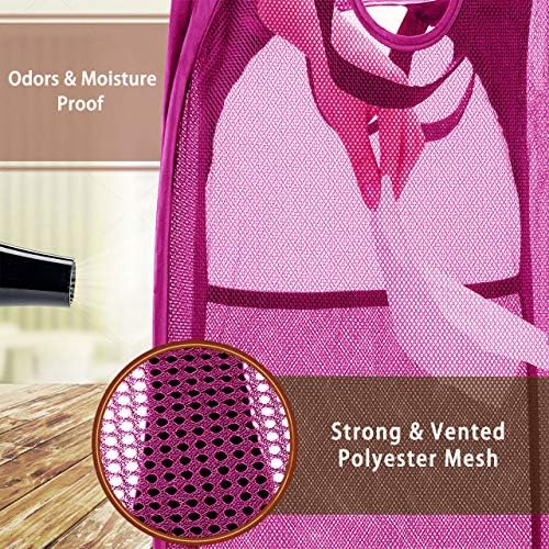 HOUSE AGAIN Strong Mesh Pop Up Laundry Hamper, 70L Collapsible Laundry Basket with Steel Frame, Double‑Stitched Handles & Side Pocket, Foldable Dirty Clothes Hamper for Dorm, Bedroom, Pink - Image 4