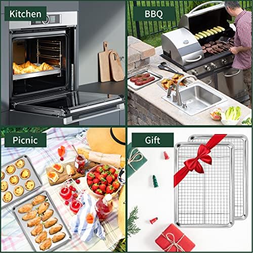 Quarter Sheet Pan with Cooling Rack Set [2 Baking Sheets + 2 Baking Racks], CEKEE Stainless Steel Cookie Sheets for Baking and Wire Rack - Rust & Warp Resistant & Nonstick, Size 12 x 9.8 x 1 Inch - Image 7