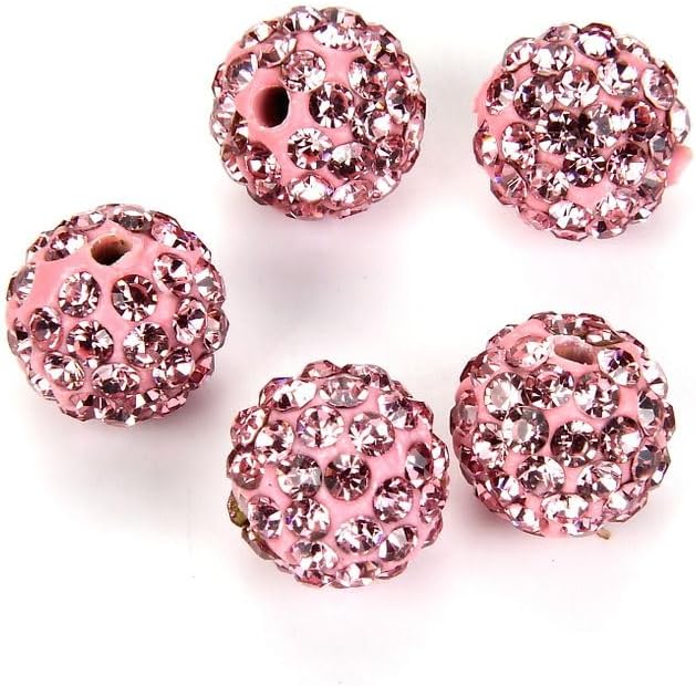 50pcs Adabele Grade A Suncatcher Crystal Rhinestone Pave Loose Beads 10mm Light Rose Pink Polymer Clay Disco Ball Spacers Compatible with Shamballa All Craft Jewelry Making DB10-55