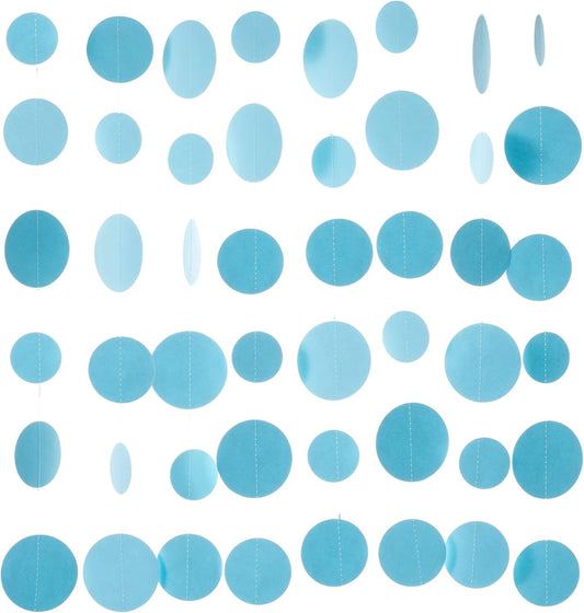 Light Blue Paper Garland Circle Dot Streamer Party Banner Backdrop Hanging Decorations, 20 Feet in Total