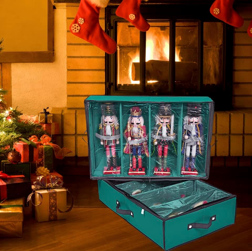 ProPik 2 Pack Christmas Figures Storage Box | Each Holds 4 Holiday Figurines up to 16” | Adjustable Nutcracker Decor Ornament Storage Container | Xmas Decorations Accessories Boxes (Green) - Image 2