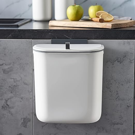 ELPHECO Compost Bin, 2.5 Gallon Hanging Trash Can with Lid, Kitchen Cabinet Door Under Sink Plastic Garbage Can Wall Mounted Slide Open, White by Unknown