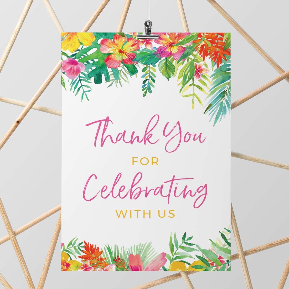 Andaz Press Extra Large Wedding Easel Board Party Sign, 12x18-inch, Tropical Leaves Plants Flowers, Thank You for Celebrating With Us, 1-Pack