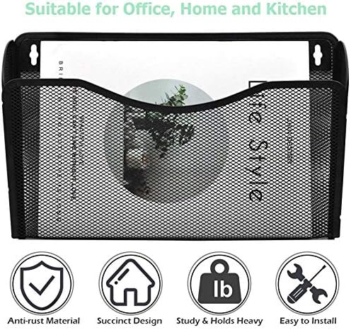 EASEPRES 3 Single Pocket Mesh Hanging File Organizer, Vertical Wall Mounted Magazine File Holder, Mount Basket Mail Paper Document Folder Organizing for Office, Home and School, Black - Image 5
