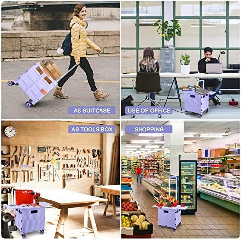 Foldable Utility Cart Folding Portable Rolling Crate with Magnetic Extended Lid,360°Rotate Wheels,176LBS Load Capacity,Heavy Duty Durable Dolly Cart for Teacher Tourist Shopping Office Outdoor - Image 4