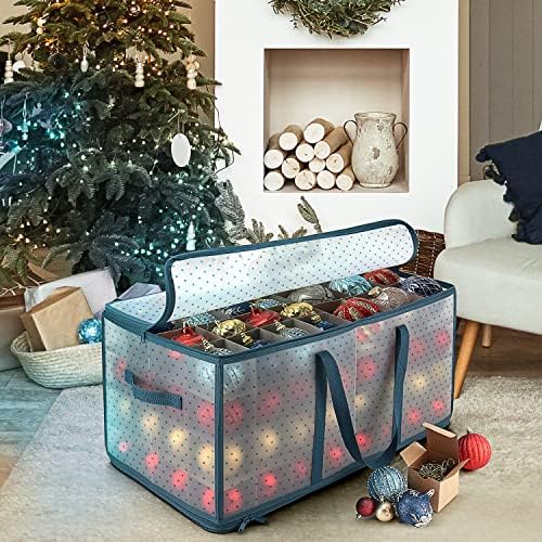Large Christmas Ornament Storage Box With Adjustable Dividers - Plastic Ornament Storage Container For 128 Holiday Ornaments or Decorations - By Hearth & Harbor - Image 5