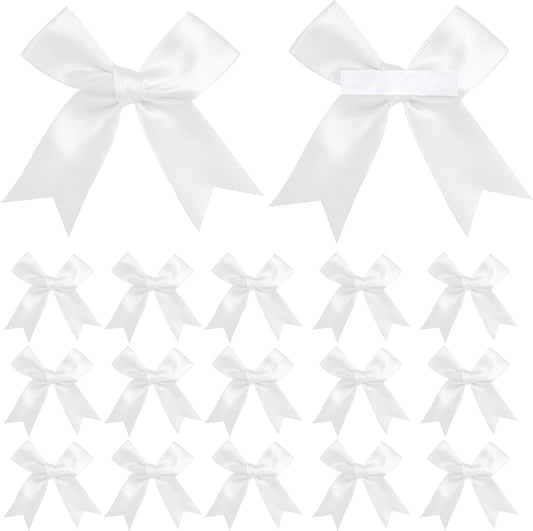 50 Pieces Gift Wrap Bows Premium Satin Ribbon Bows 3.3 Inch Craft Bows for Gift Wrapping DIY Treat Bags Holiday Gifts Bag Party Decorations, Wedding Decor Christmas Birthday Presents (White)