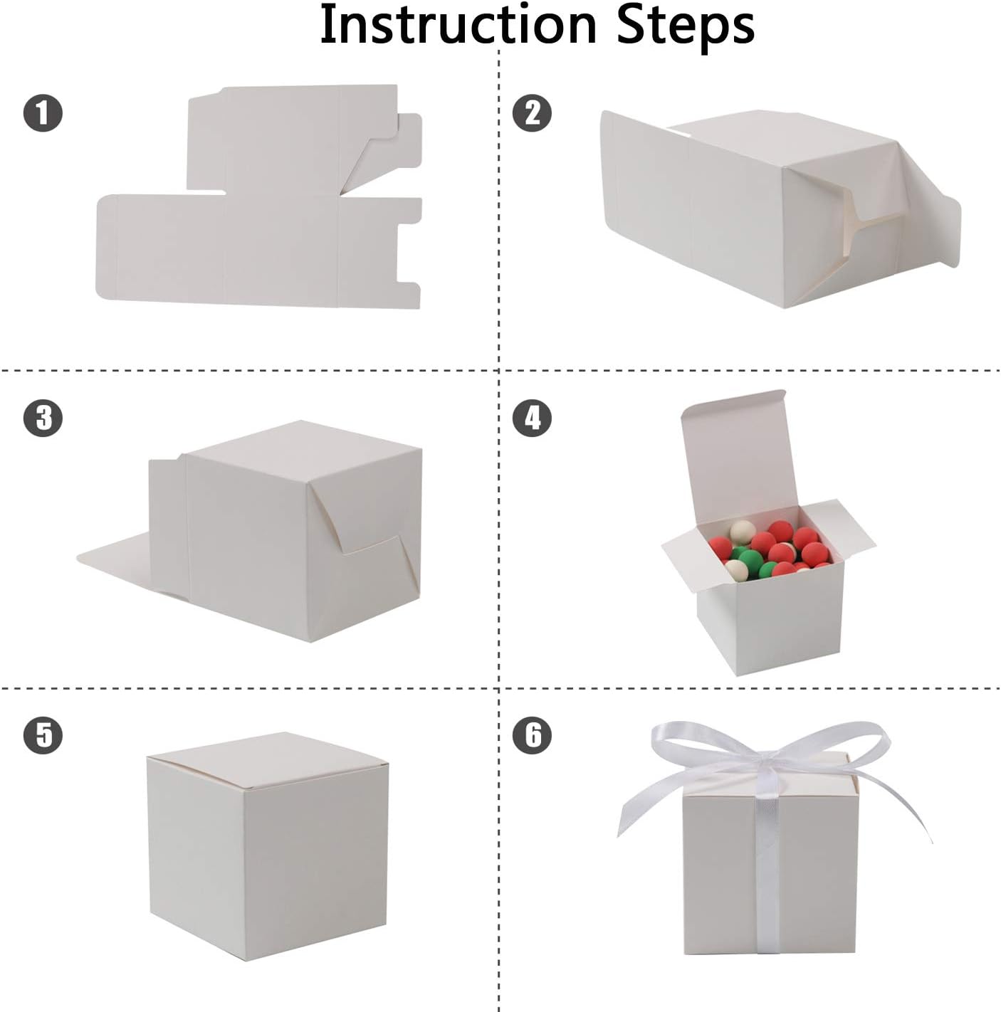 COTOPHER 100pcs Small Gift Boxes, Favor Boxes 2x2x2 inches Paper Gift Boxes with Ribbons Candy Box for Wedding Favors Baby Shower Bridal Shower Birthday Party (White)