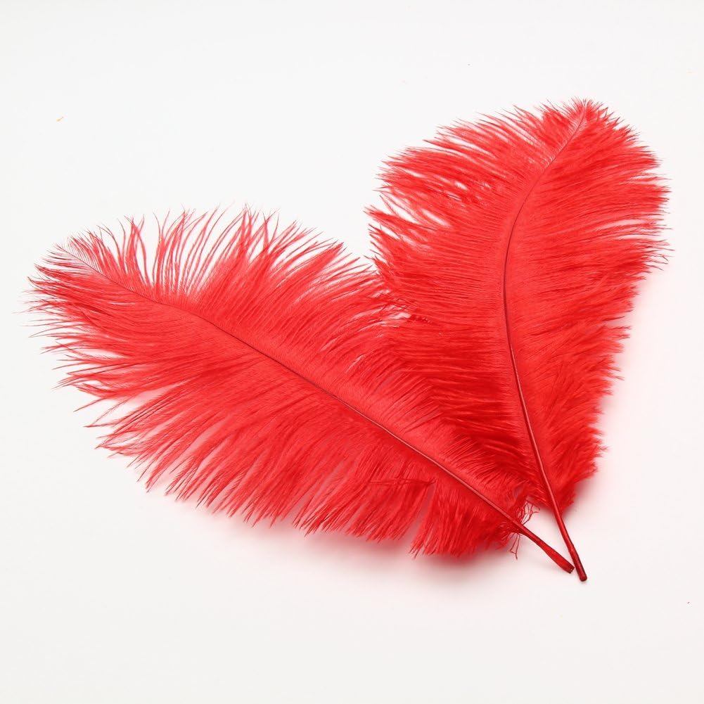 Sowder 10-12inch(25-30cm) Ostrich Feathers Plume for Wedding Centerpieces Home Decoration Pack of 10pcs(red)