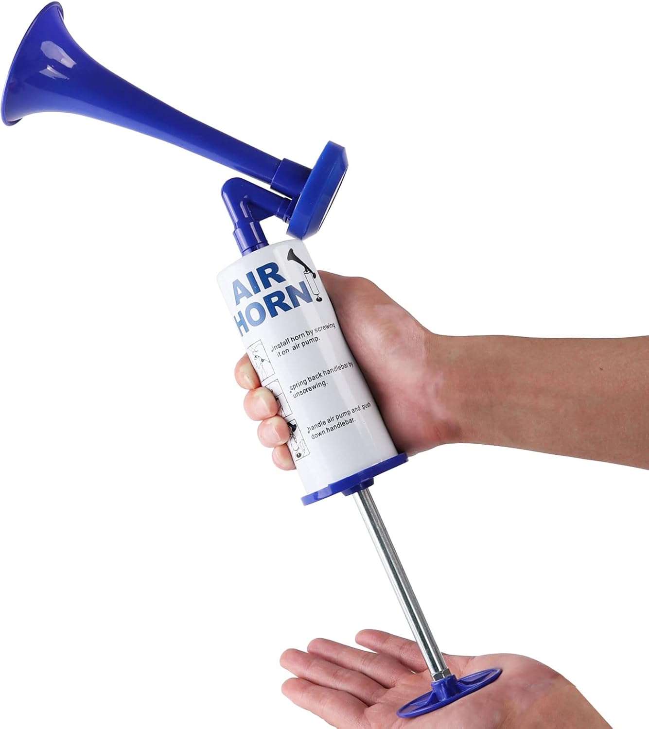 Pump Air Horn for Safety Airhorns Horn Loud Hand-held Air Horn for Boat Aluminum+ABS Loud Noise Makers for Sporting Events Graduation Parties Aggressive Animals etc. (Handheld Air horn blue)