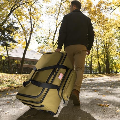 150L Large Rolling Duffle Bag with Wheels, Heavy Duty 32'' Tri-Wheel Gear Hauler for Camping,Moving Sports Equipment,Military & Airline Checked Bag Approved,Khaki - Image 6