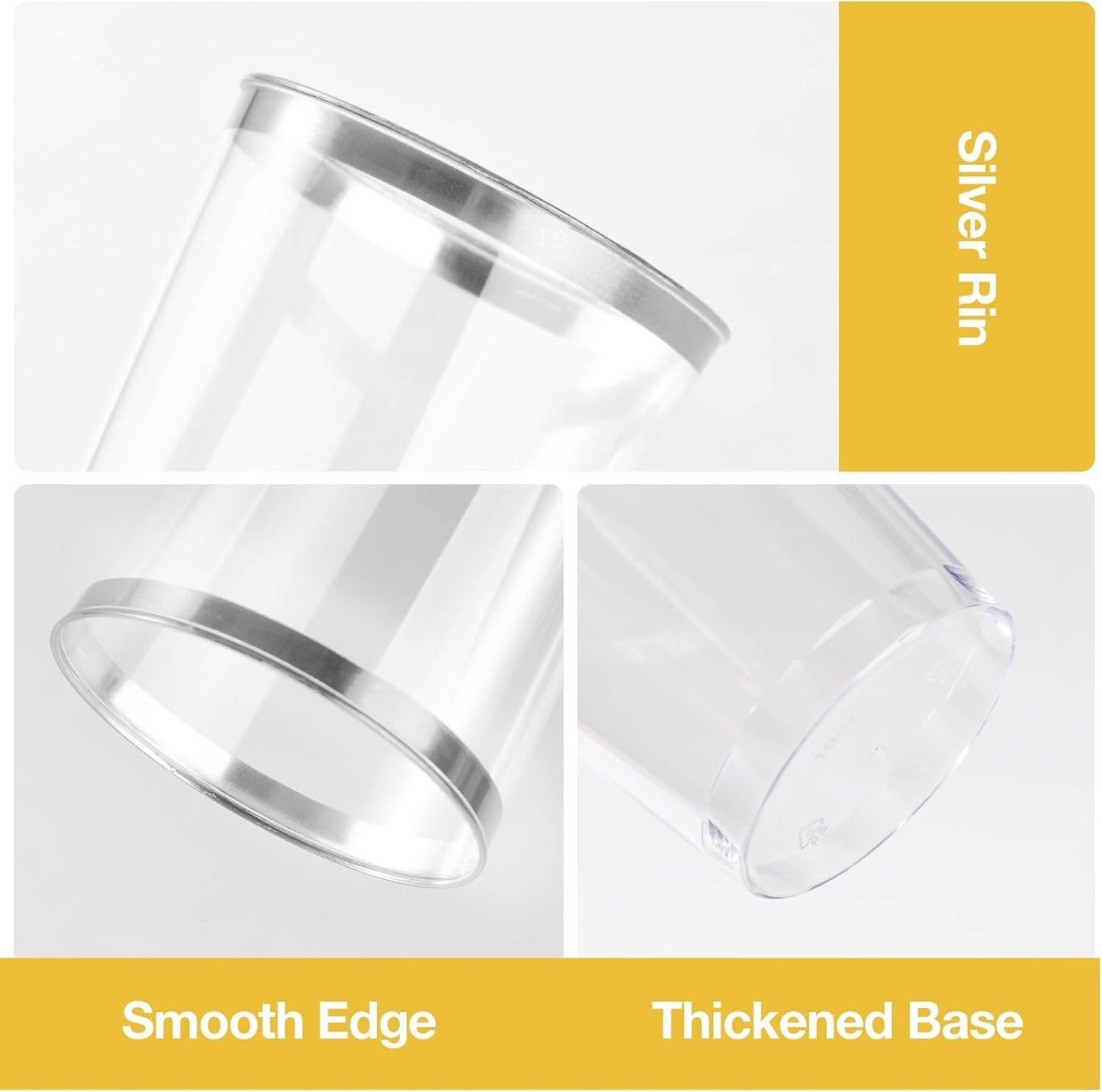 Goodluck 100PCS 14oz Silver Plastic Cups for Party, Disposable Silver Cups, Plastic Cocktail Glasses for Wedding Thanksgiving, Christmas, and Parties