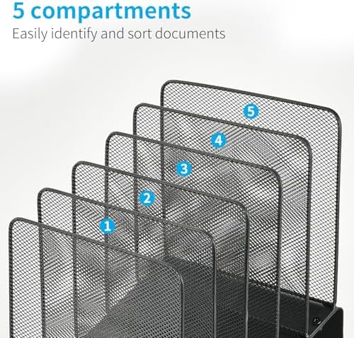LEKETREE File Organizer for Desk, File Folder Organizer with 5-Section Vertical Rack, Suitable for Home Office Document Organization and Storage(Black) - Image 4
