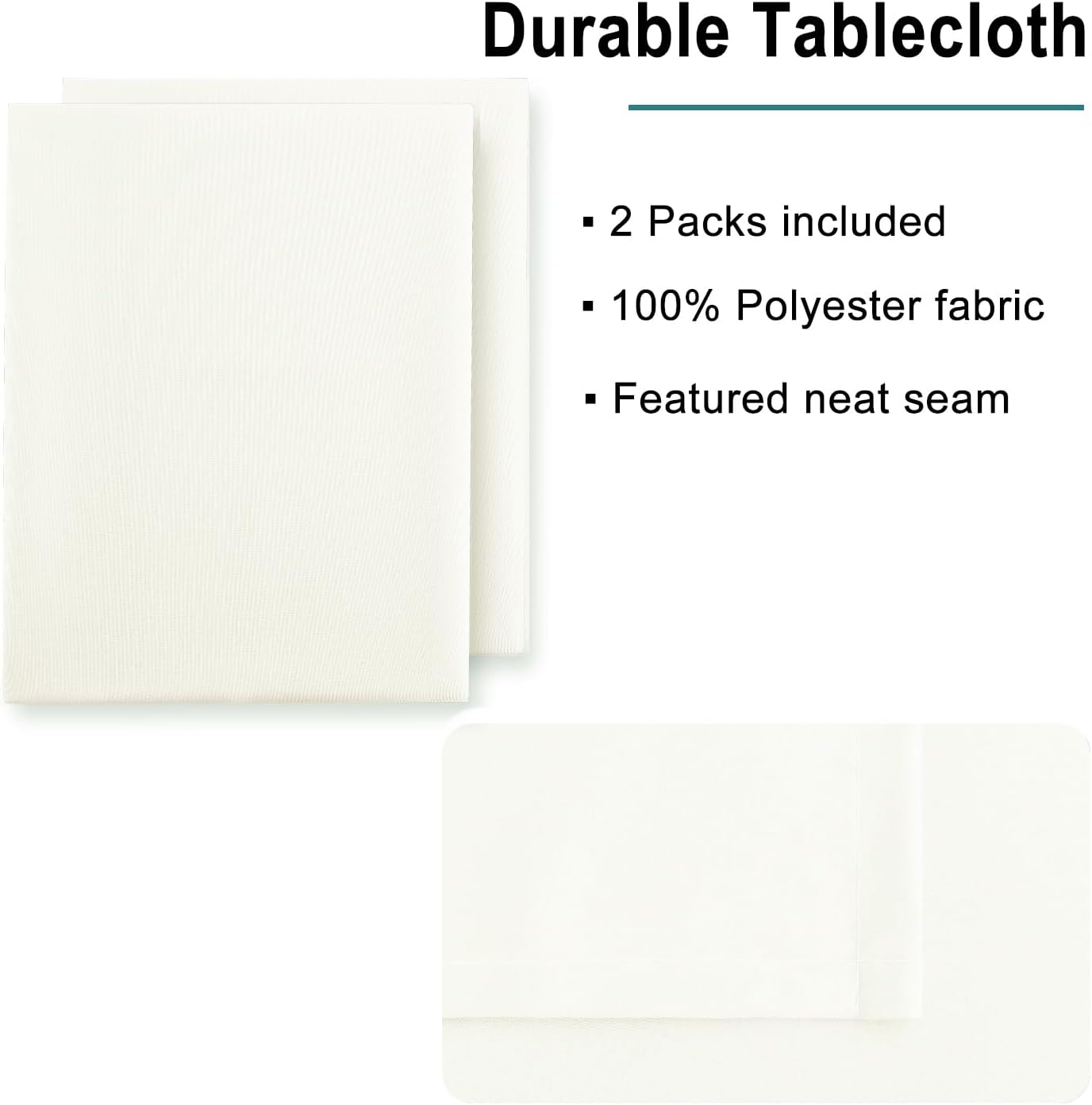 Hiasan 2 Pieces Ivory Tablecloth Rectangle - Waterproof and Spillproof Washable Fabric Table Cloth for Card Tables, 54 x 80 Inch