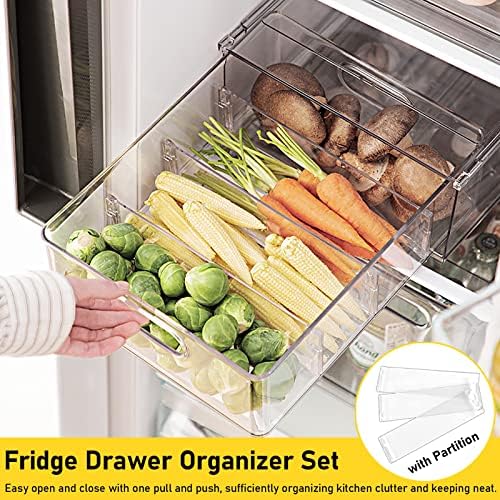 2 Pack Refrigerator Organizer Bins Stackable Fridge Organizer Set with Pull-out Drawer Clear Vegetable Fruit Storage Containers for Kitchen Pantry Organization - Image 4