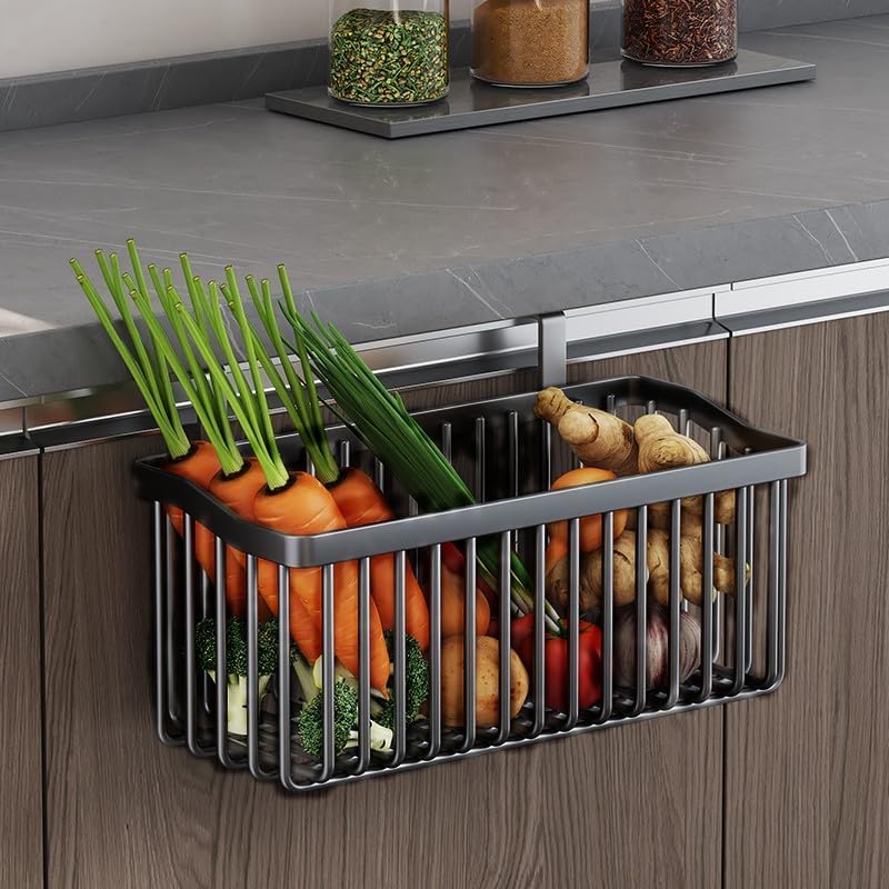 2-Pack Wall Mount Wire Fruit Basket for Kitchen Onion Potato Storage, Black - Image 3