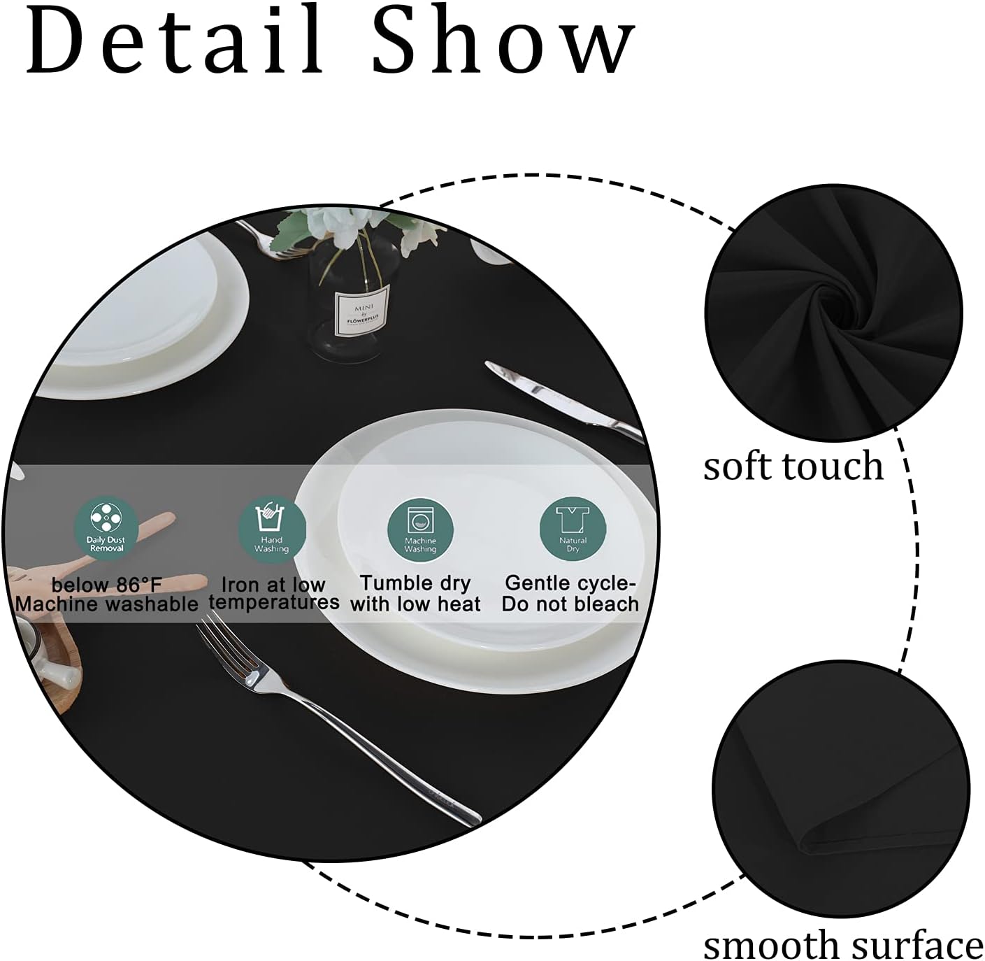 Fitable Rectangle Tablecloth Stain and Wrinkle Resistant Washable Polyester Table Cloth for Buffet Parties and Camping (70x120 inch, Black)
