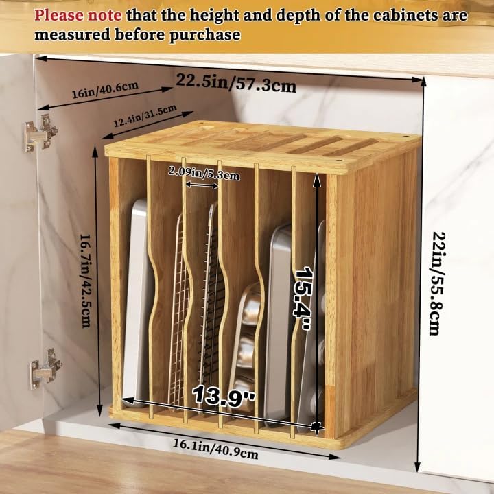 7 Tier Rubber Wooden Tray Dividers for Cabinets, Cookie Sheet Organizer - Image 3