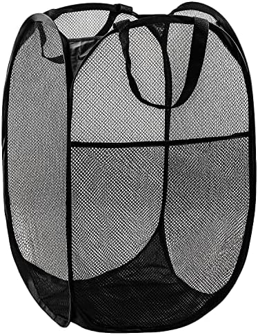Pop Up Laundry Hamper, 70L Collapsible Mesh Basket with Side Pocket, Black by Unknown