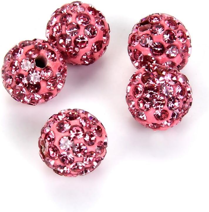 100pcs Adabele Grade A Suncatcher Crystal Rhinestone Pave Loose Beads 10mm Rose Pink Polymer Clay Disco Ball Spacers Compatible with Shamballa All Craft Jewelry Making DB10-3